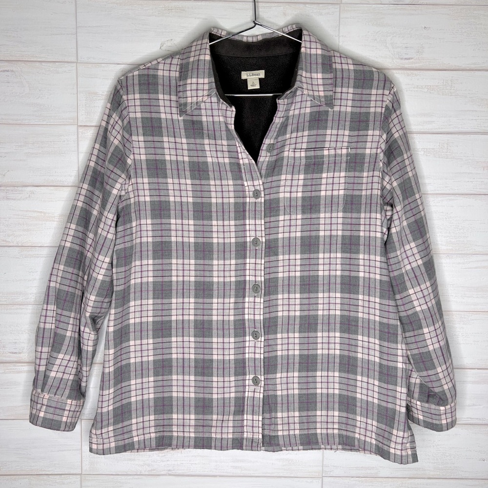 L.L Bean Fleece-Lined Flannel Shirt Snap-Front Plaid